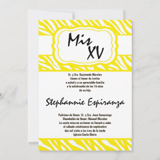 12x18 Yellow Zebra Print Quinceanera 15 Einladung