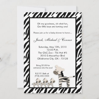 12x18 Zebra TRIPLETS Baby Geburtstagsparty Einladu Einladung
