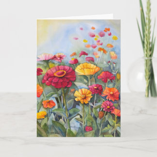 12x18 Zinnia Watercolor Greeting Card (Blank Insid Karte