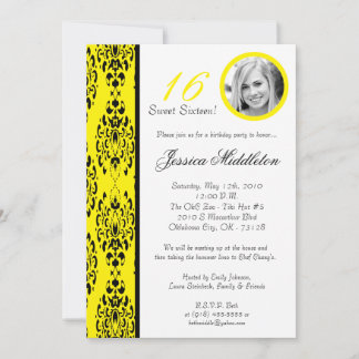 12x18Dark Yellow Damask 16 Geburtstagsparty Einlad Einladung