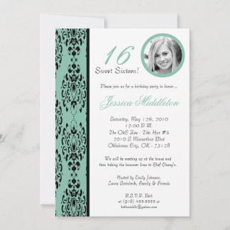 12x18Tiffany Blue Damask 16 Geburtstagsparty Einla Einladung