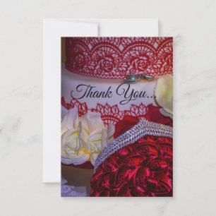 1304-Hochzeitstorte, Bouquet und Rings Dankeskarte