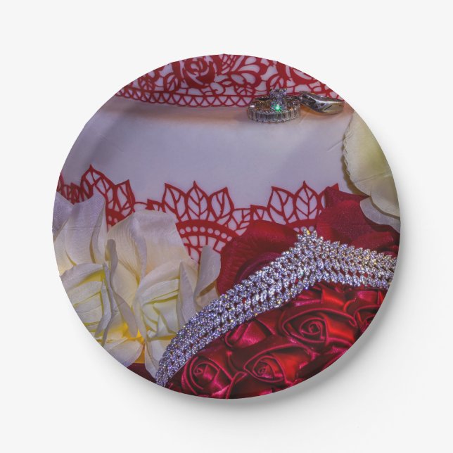 1304-Hochzeitstorte, Bouquet und Rings Pappteller (Vorderseite)