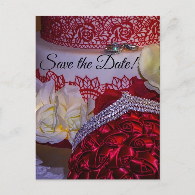 1304-Hochzeitstorte, Bouquet und Rings Postkarte (Vorderseite)