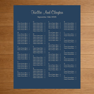 130 Classic Blue Simple Wedding Seating Chart Poster