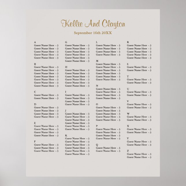 130 Gray Simple Wedding Seating Chart Poster (Vorne)