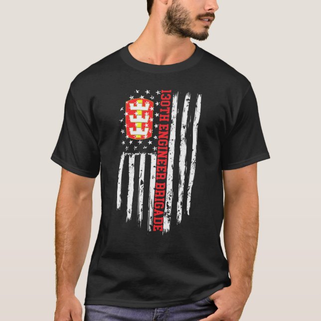 130. Ingenieur-Brigade-Amerikanische Flagge T-Shirt (Vorderseite)