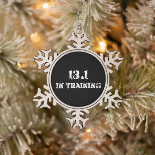 13.1. Training Halbmarathon Race - Lauf Schneeflocken Zinn-Ornament