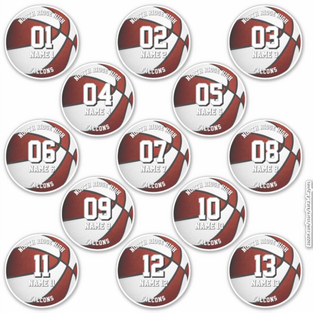 13 basketball players stickers maroon team colors  aufkleber (Vorderseite)