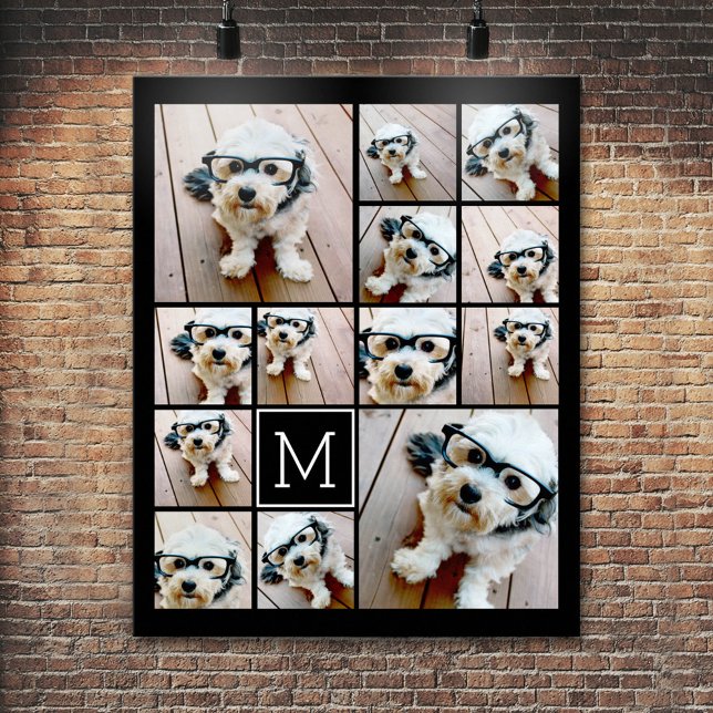 13 Collage Monogramm schwarz - Farbe bearbeiten Poster (Personalized Poster - Add your photos and text)
