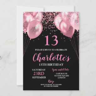 13. Einladende pinkfarbene Neon Schwarz Geburtstag Einladung