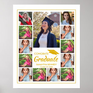 13 Foto-Collage Goldene Kappe Gratuliere Absolvent Poster