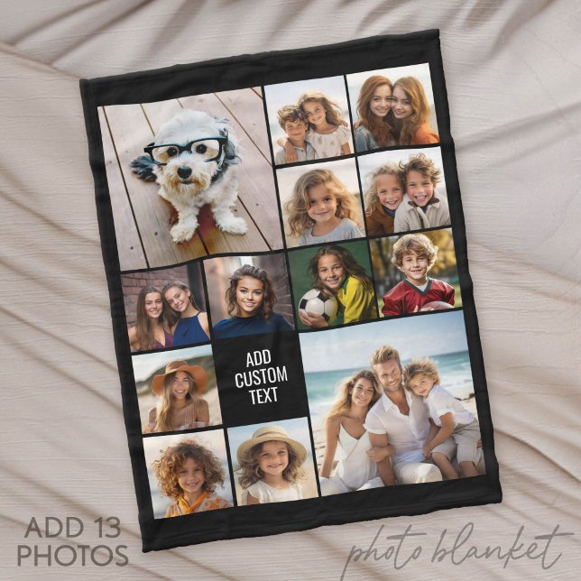13 Foto-Collage-Raster - Benutzerdefinierter Text  Fleecedecke (Photo Blanket - Fleece)