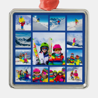 13 Foto-Collage-Raster mit dunkelblauem Rand Ornament Aus Metall