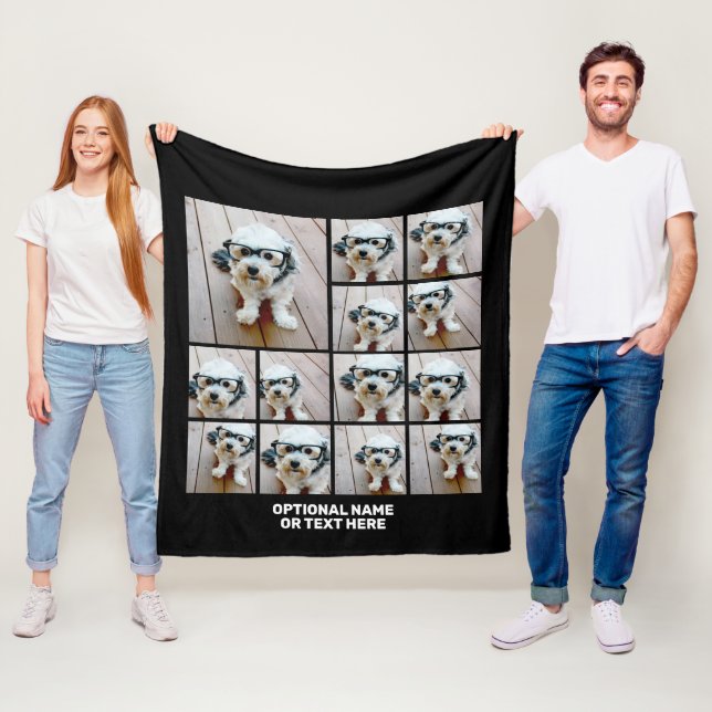 13 FotoCollage Modernes Quadrat Layout Schwarz Fleecedecke (Beispiel)