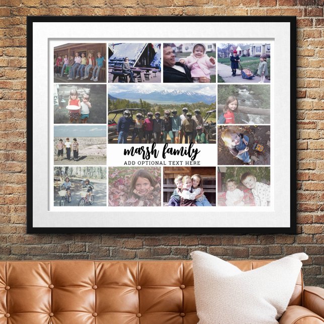 13 FotoCollage Optionaler Text — Familie - weiß Poster (Custom Photo Collage Poster)