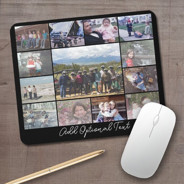 13 FotoCollage Optionaler Text — KANN Schwarz bear Mousepad (Personalized mouse pad with your photos and text)