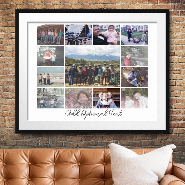 13 FotoCollage Optionaler Text — weiß Poster (Custom Photo Collage Poster)