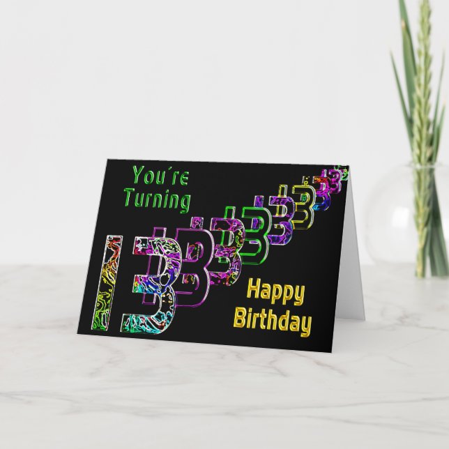 13. Geburtstag - Abstrakte und farbige Zahlen auf  Karte (Vorderseite)