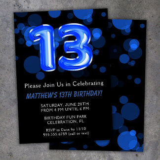 13. Geburtstag Balloons Kinder Blue Boy Party Einladung