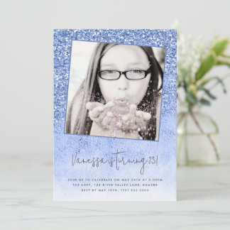 13. Geburtstag Blue Glitzer Teen Foto Einladung