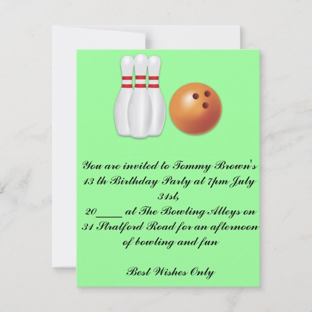 13. Geburtstag Bowling Party Einladung (Vorderseite)