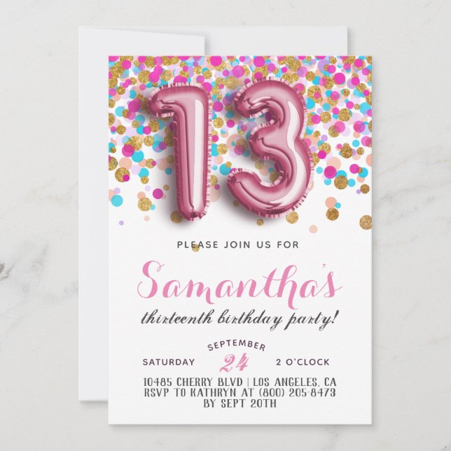 13. Geburtstag Confetti Einladung (Vorderseite)