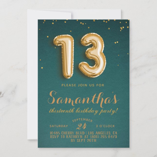 13. Geburtstag Confetti Einladung (Vorderseite)