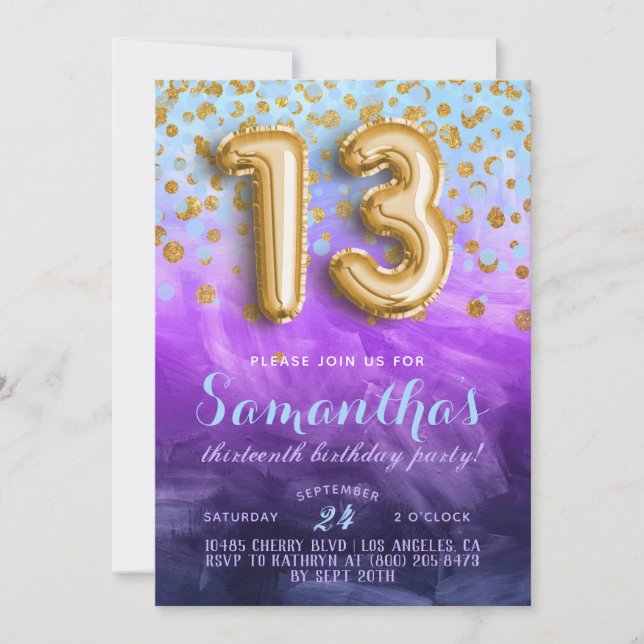 13. Geburtstag Confetti Einladung (Vorderseite)