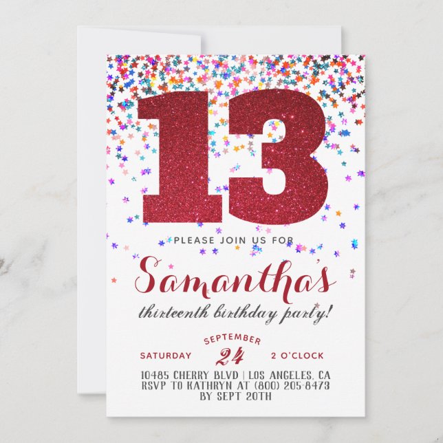 13. Geburtstag Confetti Einladung (Vorderseite)