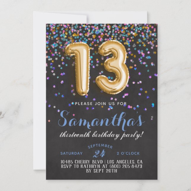 13. Geburtstag Confetti Einladung (Vorderseite)