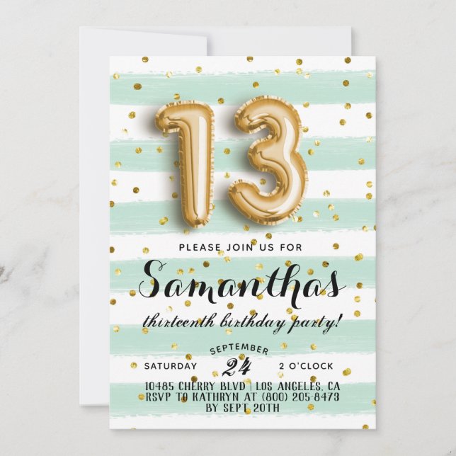 13. Geburtstag Confetti Einladung (Vorderseite)