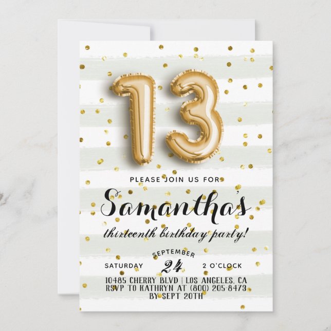 13. Geburtstag Confetti Einladung (Vorderseite)