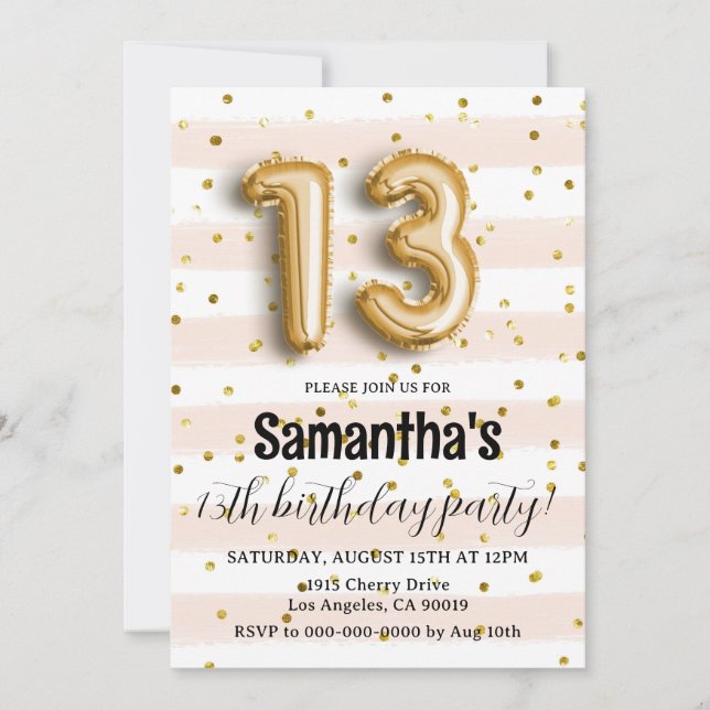 13. Geburtstag Confetti Einladung (Vorderseite)