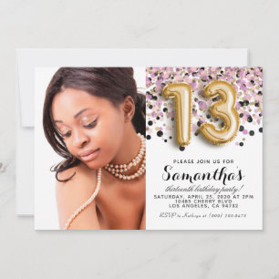 13. Geburtstag Confetti Gold Portrait Einladung
