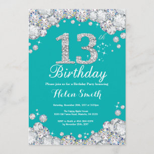 13. Geburtstag Einladung Aquamarin und Silver Diam