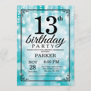 13. Geburtstag Einladung Aquamariner Glitzer