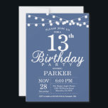 13. Geburtstag Einladung Blau<br><div class="desc">13. Geburtstag Einladung mit String Lights. Blauer HintergrundKindergeburtstag. Junge oder Girl Lady Bday Invite. 13. 15. 16. 18. 20. 21. 30. 40. 50. 60. 70. 80. 90. 100. Jegliches Alter.
Für weitere Anpassungen klicken Sie bitte auf die Schaltfläche "Anpassen" und verwenden Sie unser Designwerkzeug,  um diese Vorlage zu ändern.</div>