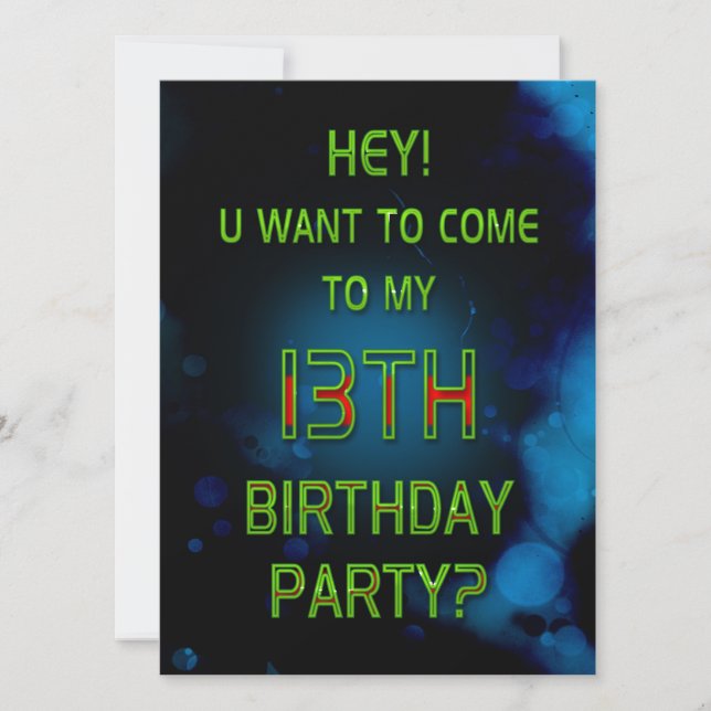 13. Geburtstag, Einladung, Blau, Woll zu kommen? Einladung (Vorderseite)