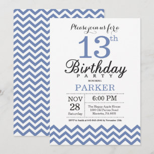 13. Geburtstag Einladung Blau Zickzack