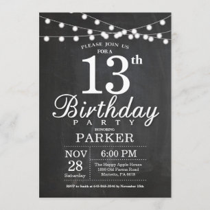 13. Geburtstag Einladung Chalkboard String Lights