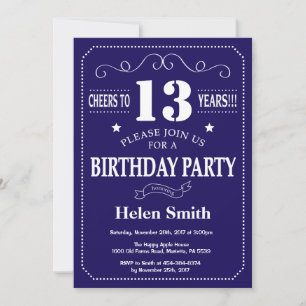 13. Geburtstag Einladung Navy Blau und Weiß