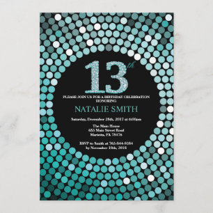 13. Geburtstag Einladung Schwarz und Aquamariner G