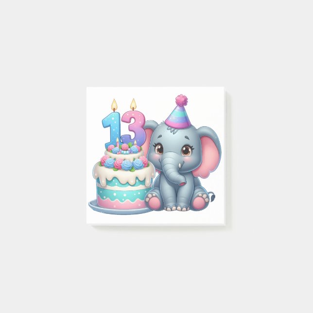 13. Geburtstag Elefantentorte Post-it Klebezettel (Vorderseite)