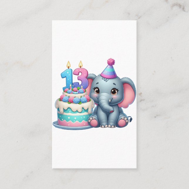 13. Geburtstag Elefantentorte Visitenkarte (Vorderseite)
