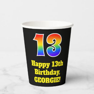 13. Geburtstag: Farbenfroh, Spaß, Spannung, Regenb Pappbecher