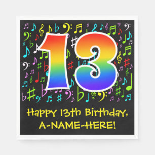 13. Geburtstag - Farbige Musiksymbole, Regenbogen Serviette