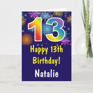 13. Geburtstag farbige Regenbogenfeuerwerke Navy B Karte