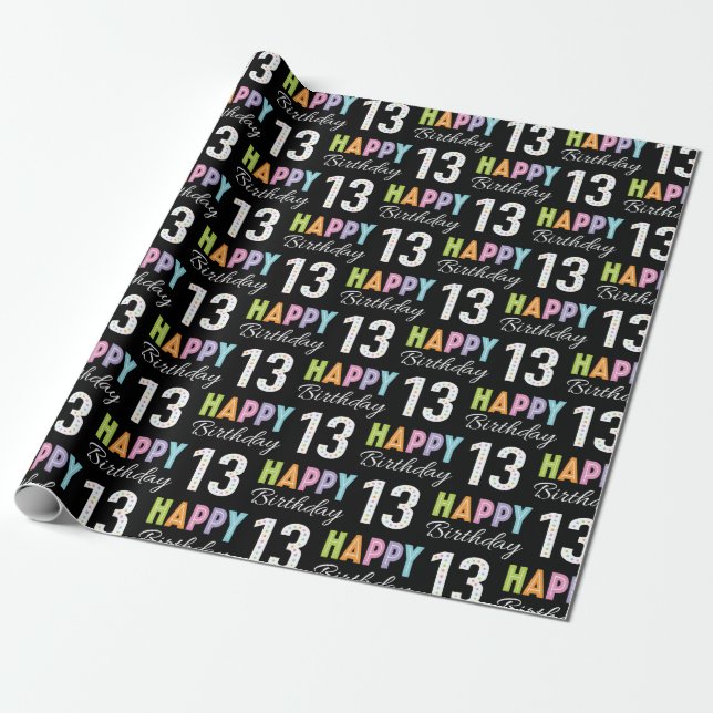 13. Geburtstag Farbige Typografie Geschenkpapier (Ungerollt)