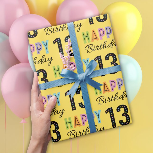 13. Geburtstag Farbige Typografie Geschenkpapier (Von Creator hochgeladen)